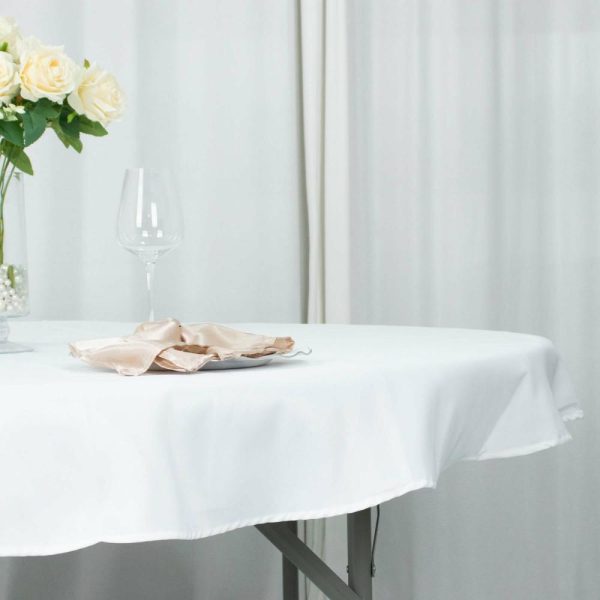 Commercial Grade Cotton & Polyester |  70″ White Seamless Premium Polyester Round Tablecloth – 220GSM