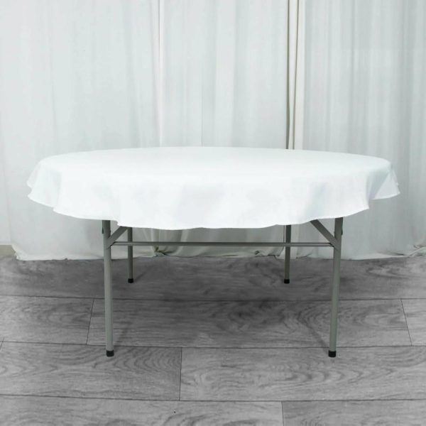 Commercial Grade Cotton & Polyester |  70″ White Seamless Premium Polyester Round Tablecloth – 220GSM