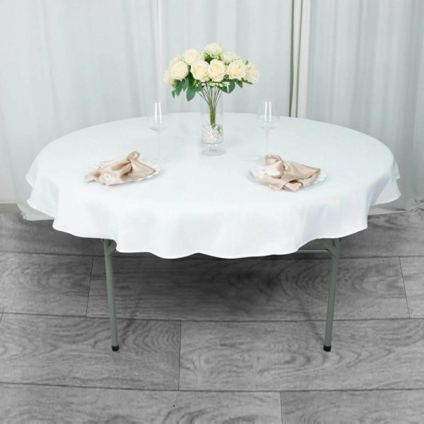 Commercial Grade Cotton & Polyester |  70″ White Seamless Premium Polyester Round Tablecloth – 220GSM