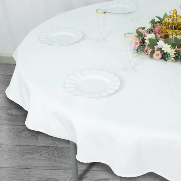 Commercial Grade Cotton & Polyester |  70″ White Seamless Premium Polyester Round Tablecloth – 220GSM