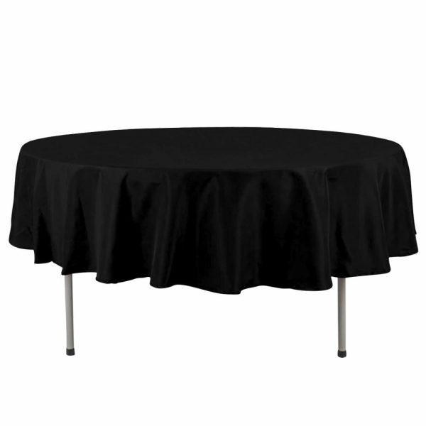 Commercial Grade Cotton & Polyester |  90″ Black Seamless Premium Polyester Round Tablecloth – 220GSM