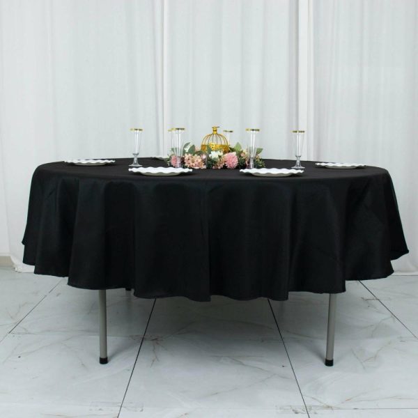 Commercial Grade Cotton & Polyester |  90″ Black Seamless Premium Polyester Round Tablecloth – 220GSM