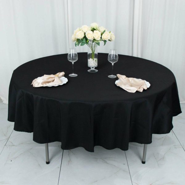 Commercial Grade Cotton & Polyester |  90″ Black Seamless Premium Polyester Round Tablecloth – 220GSM