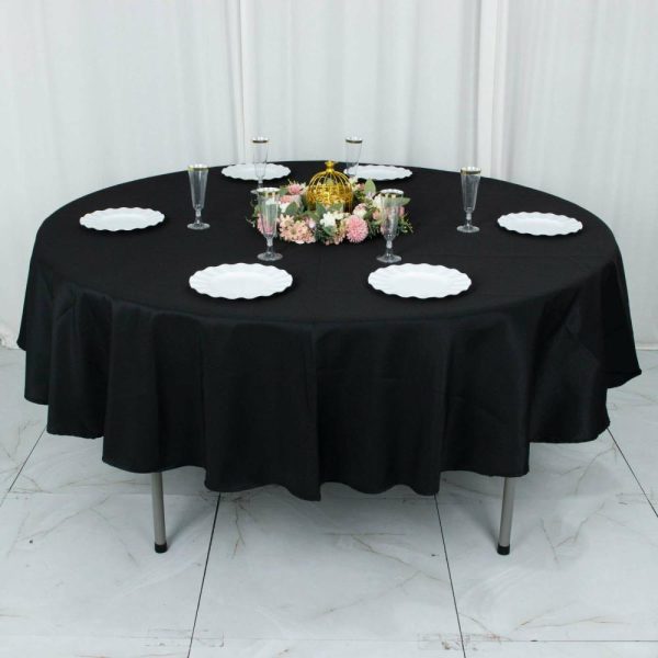 Commercial Grade Cotton & Polyester |  90″ Black Seamless Premium Polyester Round Tablecloth – 220GSM