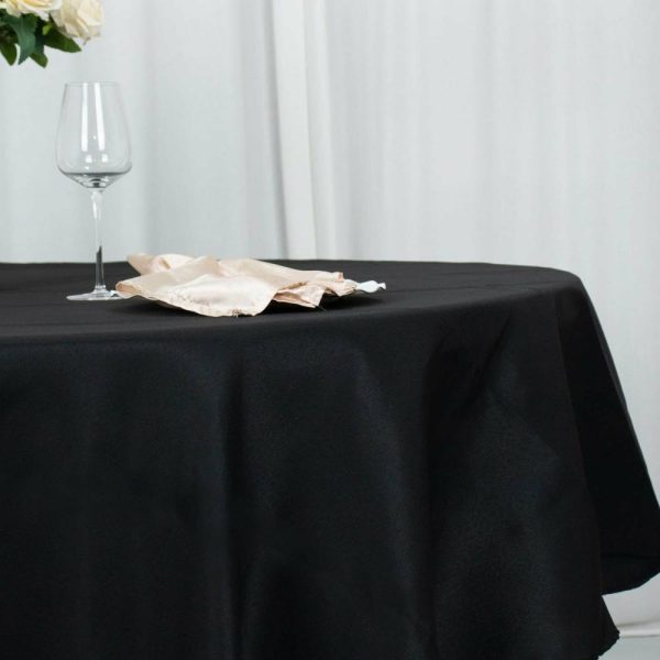 Commercial Grade Cotton & Polyester |  90″ Black Seamless Premium Polyester Round Tablecloth – 220GSM