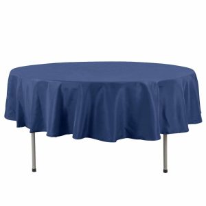 Commercial Grade Cotton & Polyester |  90″ Navy Blue Seamless Premium Polyester Round Tablecloth – 220GSM