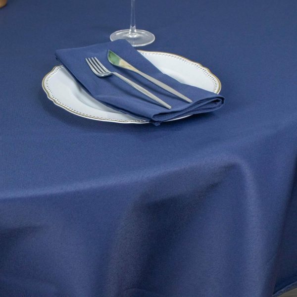 Commercial Grade Cotton & Polyester |  90″ Navy Blue Seamless Premium Polyester Round Tablecloth – 220GSM