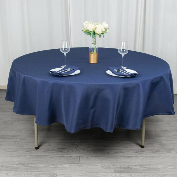 Commercial Grade Cotton & Polyester |  90″ Navy Blue Seamless Premium Polyester Round Tablecloth – 220GSM