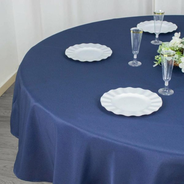 Commercial Grade Cotton & Polyester |  90″ Navy Blue Seamless Premium Polyester Round Tablecloth – 220GSM