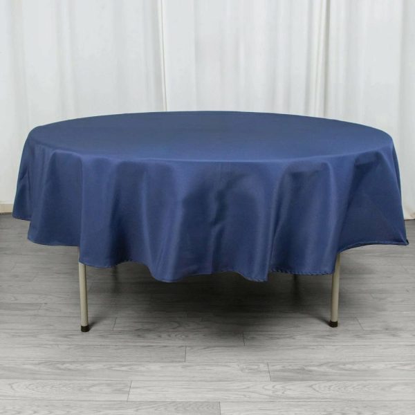 Commercial Grade Cotton & Polyester |  90″ Navy Blue Seamless Premium Polyester Round Tablecloth – 220GSM