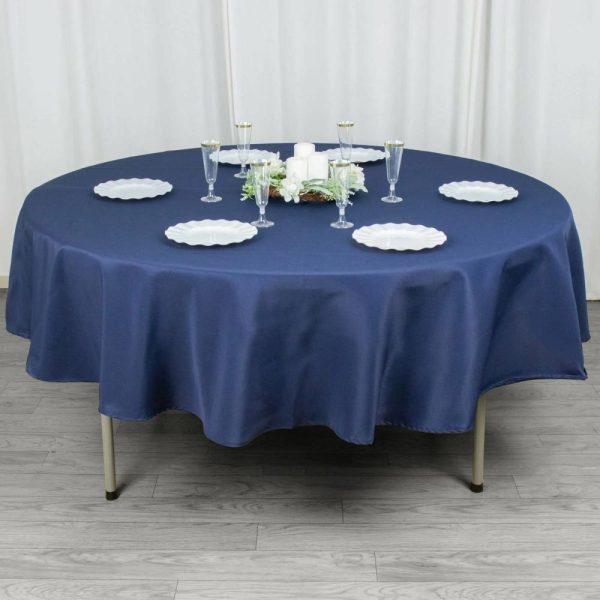 Commercial Grade Cotton & Polyester |  90″ Navy Blue Seamless Premium Polyester Round Tablecloth – 220GSM