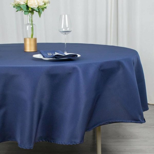 Commercial Grade Cotton & Polyester |  90″ Navy Blue Seamless Premium Polyester Round Tablecloth – 220GSM