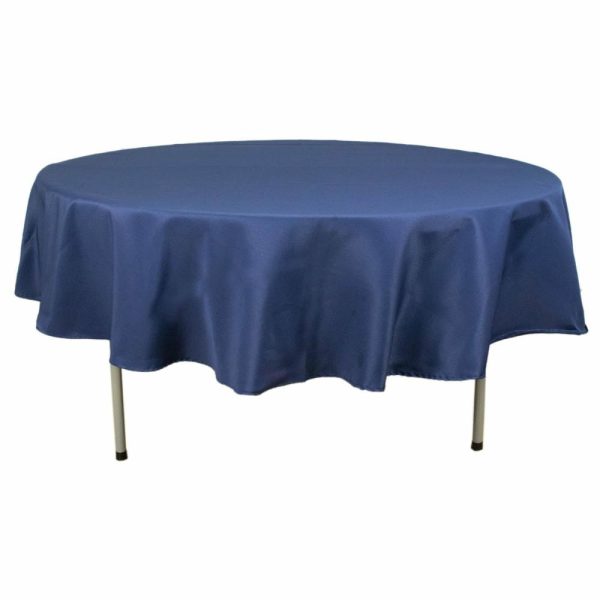 Commercial Grade Cotton & Polyester |  90″ Navy Blue Seamless Premium Polyester Round Tablecloth – 220GSM