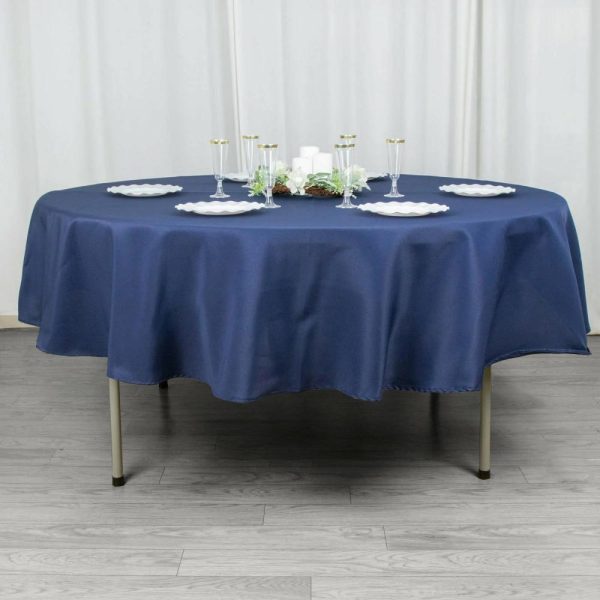 Commercial Grade Cotton & Polyester |  90″ Navy Blue Seamless Premium Polyester Round Tablecloth – 220GSM