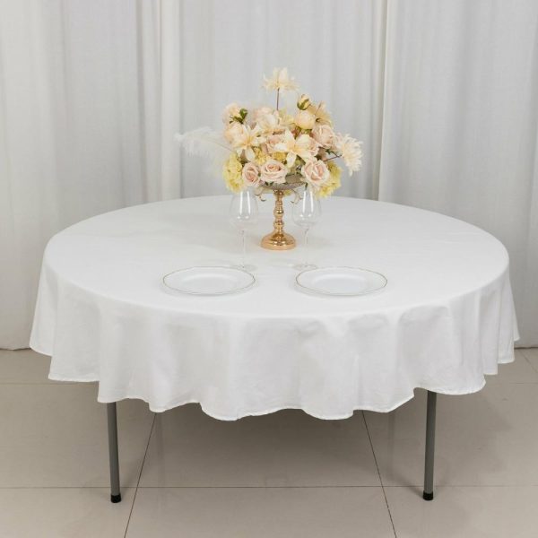 Commercial Grade Cotton & Polyester |  90″ White Round 100% Cotton Linen Seamless Tablecloth Washable