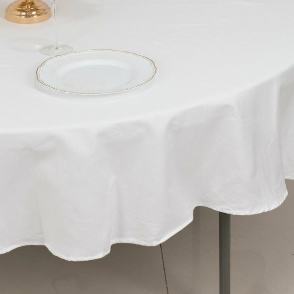 Commercial Grade Cotton & Polyester |  90″ White Round 100% Cotton Linen Seamless Tablecloth Washable