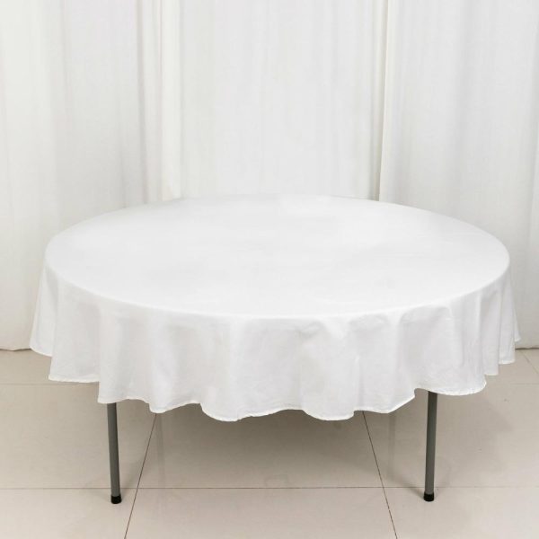 Commercial Grade Cotton & Polyester |  90″ White Round 100% Cotton Linen Seamless Tablecloth Washable