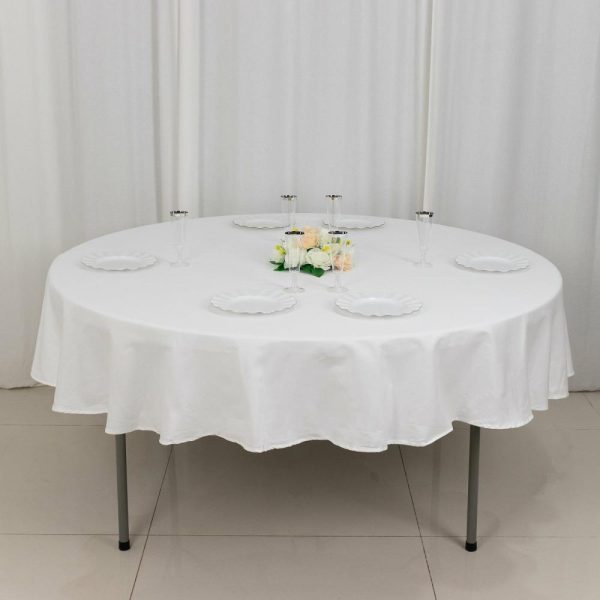 Commercial Grade Cotton & Polyester |  90″ White Round 100% Cotton Linen Seamless Tablecloth Washable