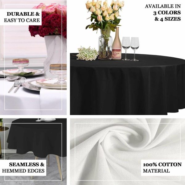 Commercial Grade Cotton & Polyester |  90″ White Round 100% Cotton Linen Seamless Tablecloth Washable