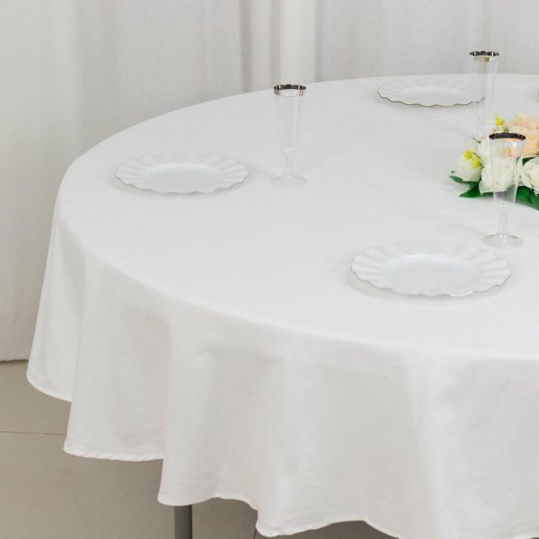 Commercial Grade Cotton & Polyester |  90″ White Round 100% Cotton Linen Seamless Tablecloth Washable