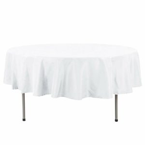 Commercial Grade Cotton & Polyester |  90″ White Seamless Premium Polyester Round Tablecloth – 220GSM