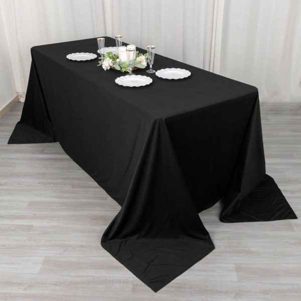 Commercial Grade Cotton & Polyester |  90″x132″ Black Premium Scuba Wrinkle Free Rectangular Tablecloth, Seamless Scuba Polyester Tablecloth for 6 Foot Table With Floor-Length Drop