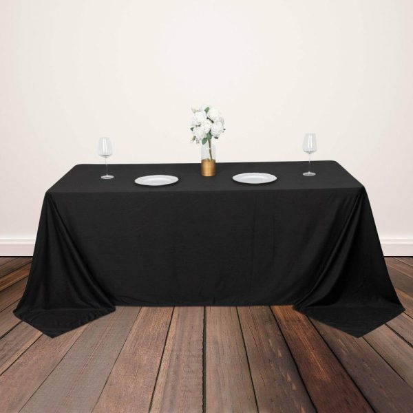 Commercial Grade Cotton & Polyester |  90″x132″ Black Premium Scuba Wrinkle Free Rectangular Tablecloth, Seamless Scuba Polyester Tablecloth for 6 Foot Table With Floor-Length Drop