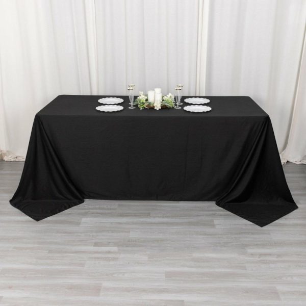 Commercial Grade Cotton & Polyester |  90″x132″ Black Premium Scuba Wrinkle Free Rectangular Tablecloth, Seamless Scuba Polyester Tablecloth for 6 Foot Table With Floor-Length Drop