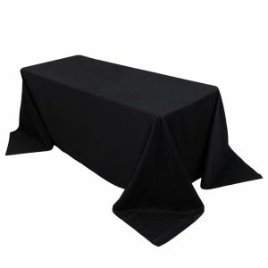 Commercial Grade Cotton & Polyester |  90″x132″ Black Rectangle 100% Cotton Linen Seamless Tablecloth for 6 Foot Table With Floor-Length Drop