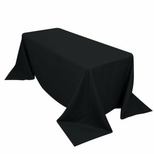 Commercial Grade Cotton & Polyester |  90″x132″ Black Seamless Premium Polyester Rectangular Tablecloth – 220GSM for 6 Foot Table With Floor-Length Drop