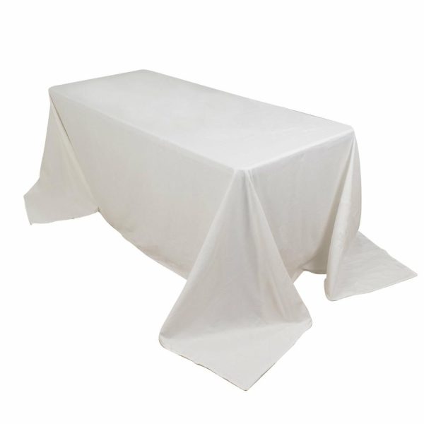 Commercial Grade Cotton & Polyester |  90″x132″ White Rectangle 100% Cotton Linen Seamless Tablecloth for 6 Foot Table With Floor-Length Drop