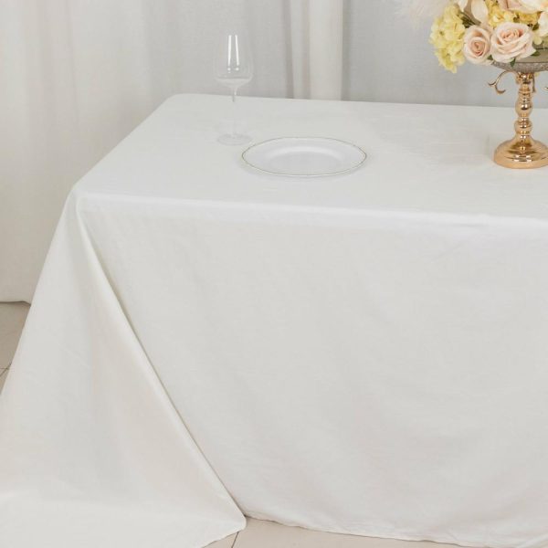 Commercial Grade Cotton & Polyester |  90″x132″ White Rectangle 100% Cotton Linen Seamless Tablecloth for 6 Foot Table With Floor-Length Drop