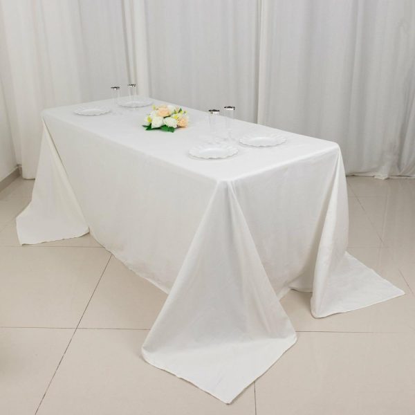 Commercial Grade Cotton & Polyester |  90″x132″ White Rectangle 100% Cotton Linen Seamless Tablecloth for 6 Foot Table With Floor-Length Drop