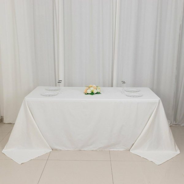 Commercial Grade Cotton & Polyester |  90″x132″ White Rectangle 100% Cotton Linen Seamless Tablecloth for 6 Foot Table With Floor-Length Drop