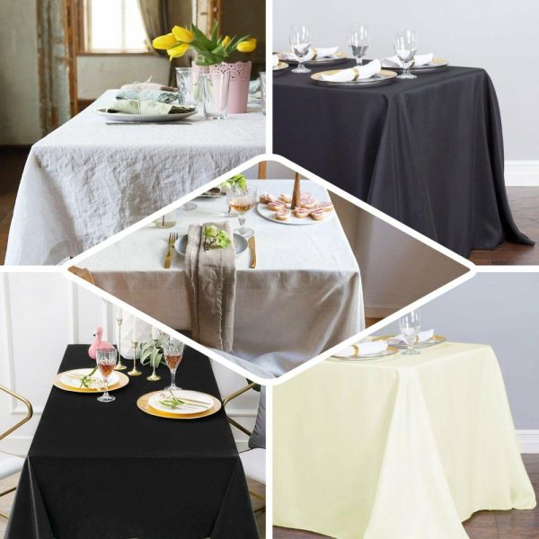 Commercial Grade Cotton & Polyester |  90″x132″ White Rectangle 100% Cotton Linen Seamless Tablecloth for 6 Foot Table With Floor-Length Drop