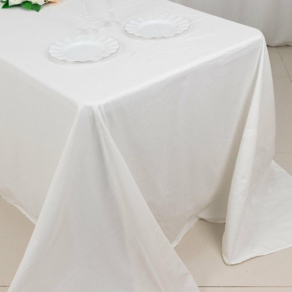 Commercial Grade Cotton & Polyester |  90″x132″ White Rectangle 100% Cotton Linen Seamless Tablecloth for 6 Foot Table With Floor-Length Drop