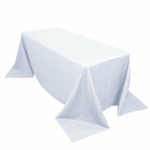 Commercial Grade Cotton & Polyester |  90″x132″ White Seamless Premium Polyester Rectangular Tablecloth – 220GSM for 6 Foot Table With Floor-Length Drop