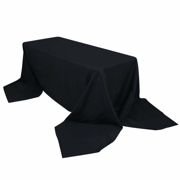 Commercial Grade Cotton & Polyester |  90″x156″ Black Seamless Premium Polyester Tablecloth – 220GSM for 8 Foot Table With Floor-Length Drop