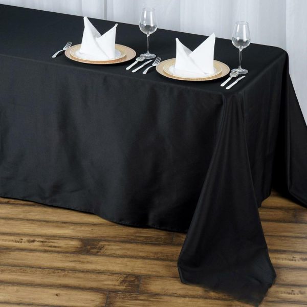 Commercial Grade Cotton & Polyester |  90″x156″ Black Seamless Premium Polyester Tablecloth – 220GSM for 8 Foot Table With Floor-Length Drop