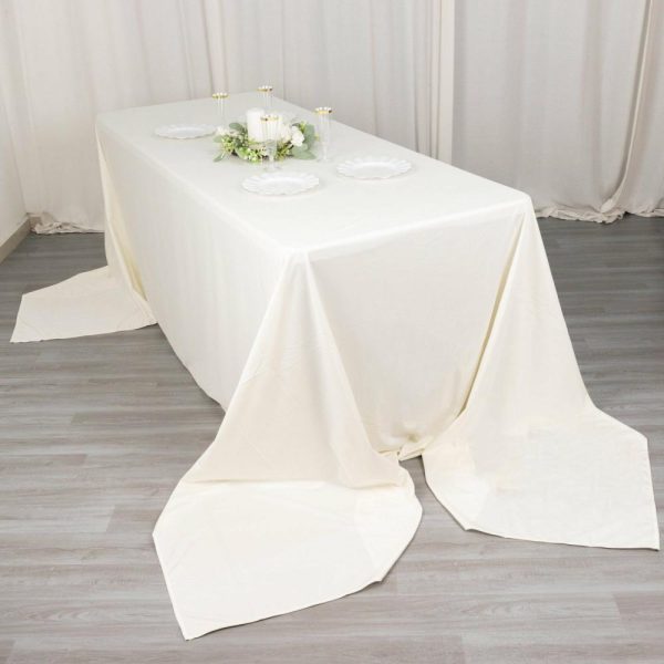 Commercial Grade Cotton & Polyester |  90″x156″ Ivory Premium Scuba Wrinkle Free Rectangular Tablecloth, Seamless Scuba Polyester Tablecloth for 8 Foot Table With Floor-Length Drop