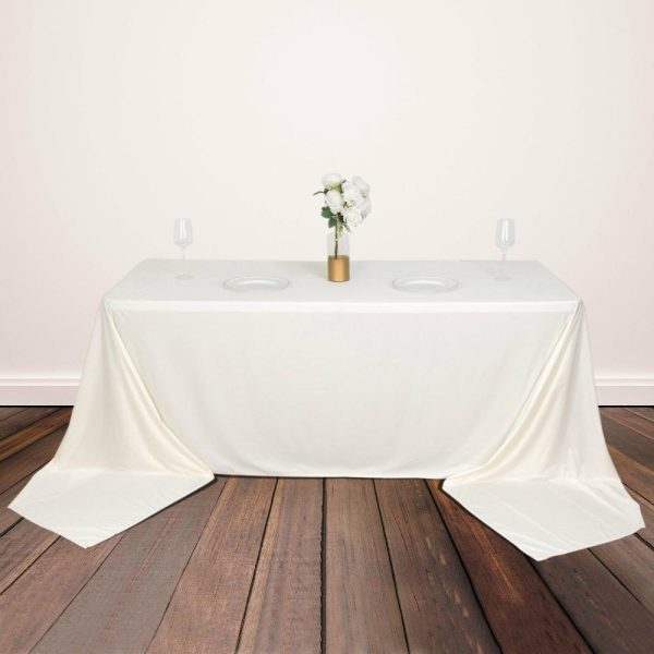 Commercial Grade Cotton & Polyester |  90″x156″ Ivory Premium Scuba Wrinkle Free Rectangular Tablecloth, Seamless Scuba Polyester Tablecloth for 8 Foot Table With Floor-Length Drop