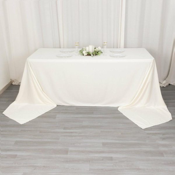 Commercial Grade Cotton & Polyester |  90″x156″ Ivory Premium Scuba Wrinkle Free Rectangular Tablecloth, Seamless Scuba Polyester Tablecloth for 8 Foot Table With Floor-Length Drop