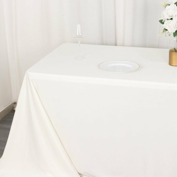 Commercial Grade Cotton & Polyester |  90″x156″ Ivory Premium Scuba Wrinkle Free Rectangular Tablecloth, Seamless Scuba Polyester Tablecloth for 8 Foot Table With Floor-Length Drop