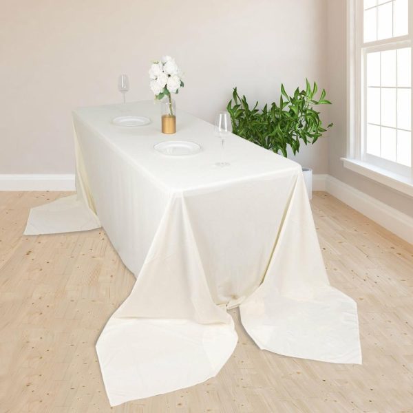 Commercial Grade Cotton & Polyester |  90″x156″ Ivory Premium Scuba Wrinkle Free Rectangular Tablecloth, Seamless Scuba Polyester Tablecloth for 8 Foot Table With Floor-Length Drop