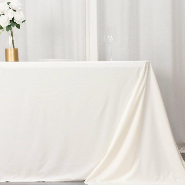 Commercial Grade Cotton & Polyester |  90″x156″ Ivory Premium Scuba Wrinkle Free Rectangular Tablecloth, Seamless Scuba Polyester Tablecloth for 8 Foot Table With Floor-Length Drop