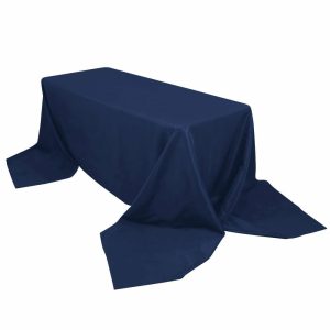 Commercial Grade Cotton & Polyester |  90″x156″ Navy Blue Seamless Premium Polyester Rectangular Tablecloth – 220GSM for 8 Foot Table With Floor-Length Drop