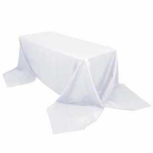 Commercial Grade Cotton & Polyester |  90″x156″ White Seamless Premium Polyester Rectangular Tablecloth – 220GSM for 8 Foot Table With Floor-Length Drop