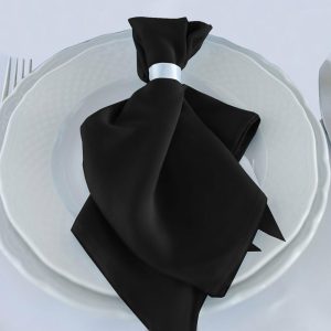 Commercial Grade Napkins |  5 Pack Black Premium Scuba Cloth Napkins, Wrinkle-Free Reusable Dinner Napkins – 20″x20″