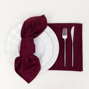 Commercial Grade Napkins |  5 Pack Burgundy Premium Scuba Cloth Napkins, Wrinkle-Free Reusable Dinner Napkins – 20″x20″