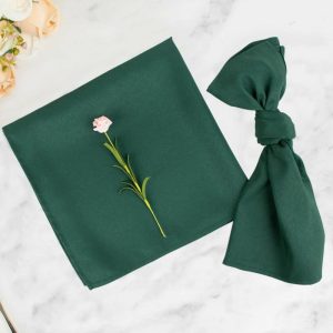 Commercial Grade Napkins |  5 Pack Hunter Emerald Green Premium Polyester Cloth Napkins with Hemmed Edges, Reusable Dinner Napkins 20″x20 – 220GSM